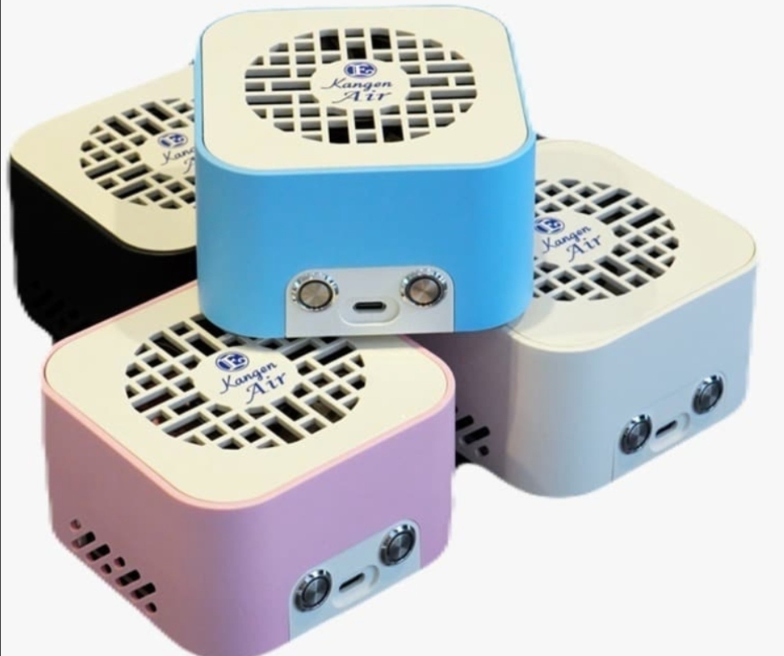 Kangen Air units in blue, black, white and pink